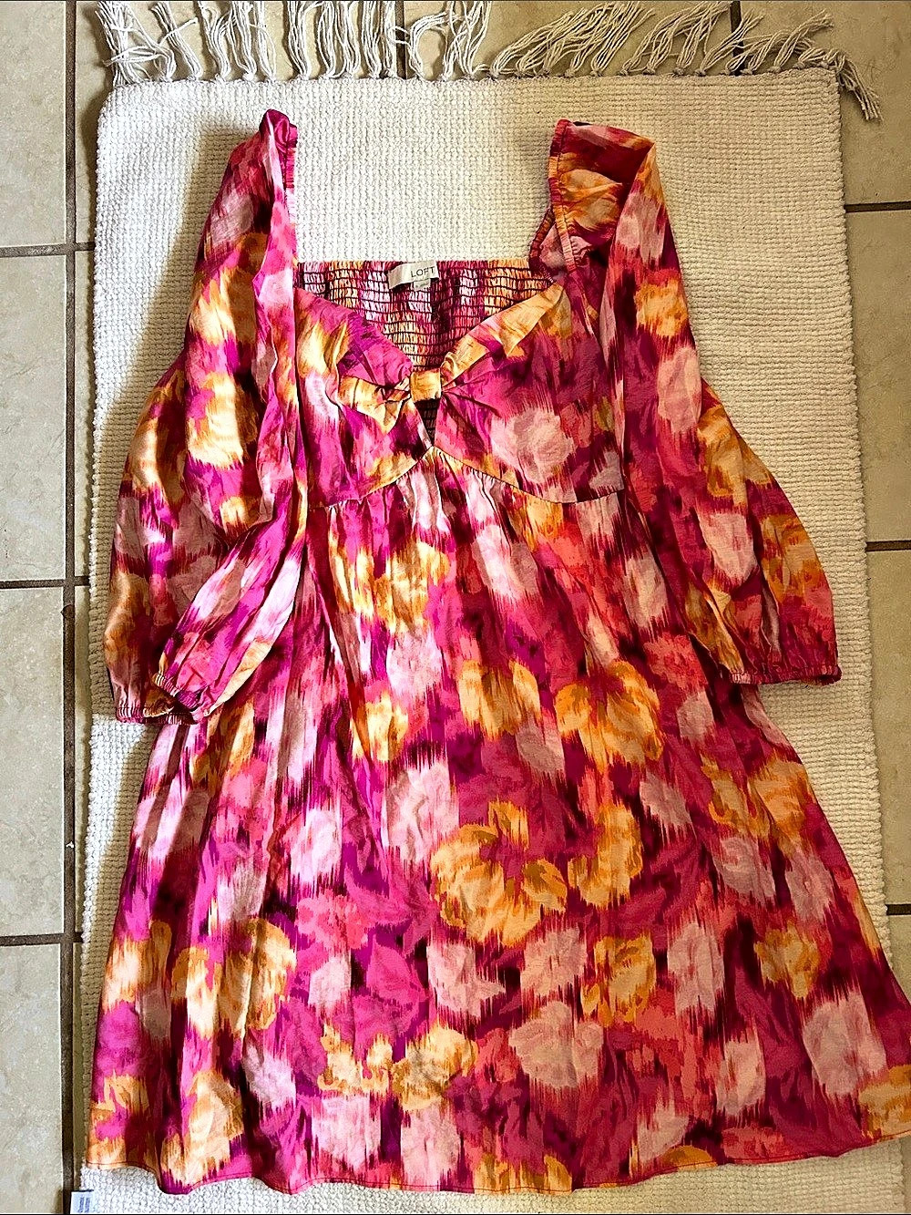 LOFT Floral Long Sleeve Dress in Pink & Red
